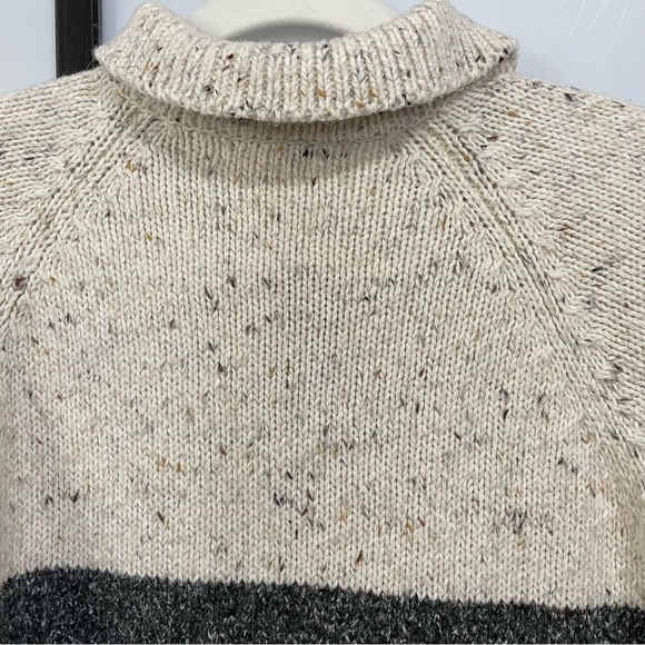 [M] Vintage Creme, Brown & Grey Speckled Winter Forest Zip-Up Knit Sweater Women - Picture 8 of 14